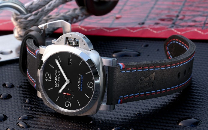 Panerai Luminor 1950 PAM00727 Copy Watches UK With Blue And Red Stitches Of Good Quality