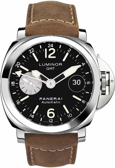 Panerai Luminor GMT Replica Watches UK With Brown Leather Straps For Cheap Sale