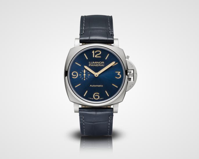The titanium fake watches have blue dials.