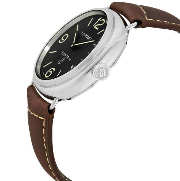 The stainless steel fake watches have brown leather straps.